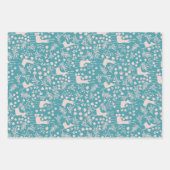 Nordic Reindeer Floral | Blush on Teal Christmas P Inpakpapier Vel (Voorkant)