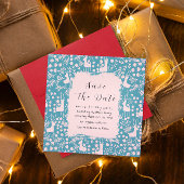 Nordic Reindeer Floral | Blush on Teal Christmas Save The Date