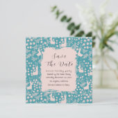 Nordic Reindeer Floral | Blush on Teal Christmas  Save The Date (Staand voorkant)