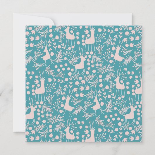 Nordic Reindeer Floral | Blush on Teal Christmas Save The Date (Achterkant)