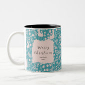 Nordic Reindeer Floral | Blush on Teal Christmas Tweekleurige Koffiemok (Links)