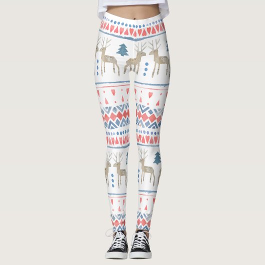 Nordic Reindeer Hearts en Fairisle Stripe Leggings (Voorkant)