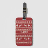 Nordic Reindeer Knit Pattern Personalized Bagagelabel (Voorkant (verticaal))