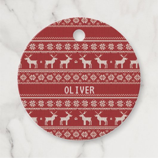 Nordic Reindeer Knit Pattern Personalized Bedankjes Labels (Voorkant)