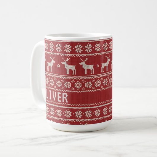 Nordic Reindeer Knit Pattern Personalized  Koffiemok (Voorkant links)