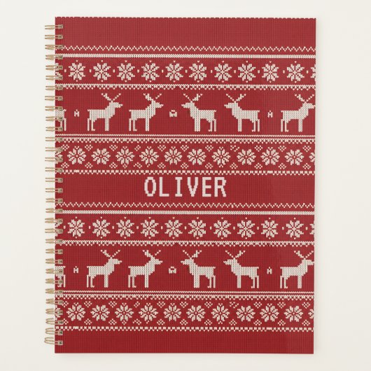 Nordic Reindeer Knit Pattern Personalized Planner (Voorkant)