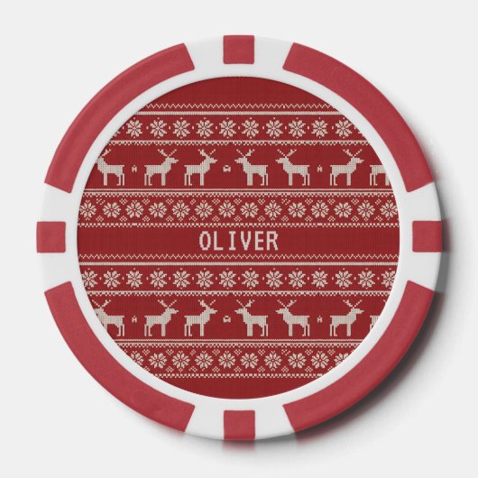 Nordic Reindeer Knit Pattern Personalized Poker Chips (Voorkant)
