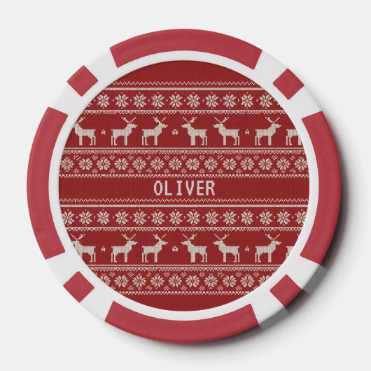 Nordic Reindeer Knit Pattern Personalized Poker Chips (Achterkant)