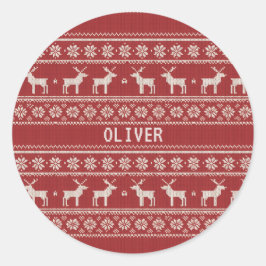 Nordic Reindeer Knit Pattern Personalized  Ronde Sticker