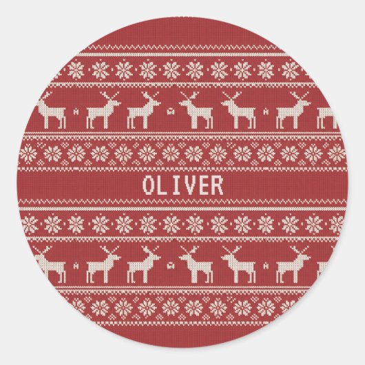 Nordic Reindeer Knit Pattern Personalized  Ronde Sticker (Voorkant)