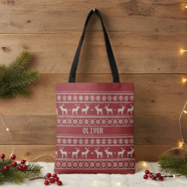 Nordic Reindeer Knit Pattern Personalized Tote Bag