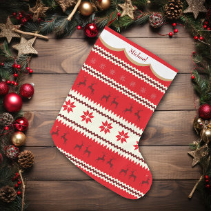 Nordic Reindeer Pattern gepersonaliseerd Grote Kerstsok