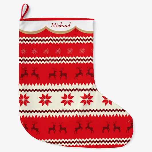 Nordic Reindeer Pattern Personalized Grote Kerstsok (Voorkant)