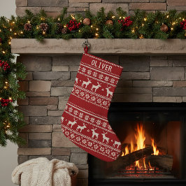 Nordic Reindeer Sweater Pattern personalized Name Kleine Kerstsok