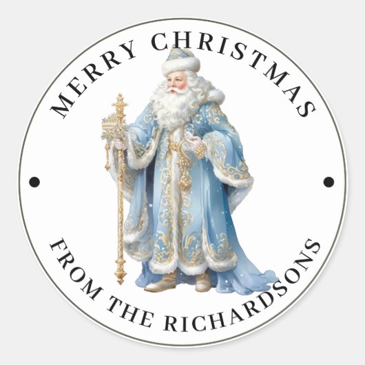 Nordic Santa, German St Nick Blue Merry Christmas  Ronde Sticker (Voorkant)