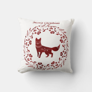 Nordic/Scandi Christmas Fox. Bewerkbare tekst. Kussen