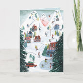 Nordic ski lodge schaatsen Kerstmis Feestdagen Kaart (Voorkant)
