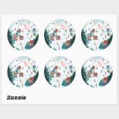 Nordic ski lodge schaatsen Kerstmis Ronde Sticker (Vel)