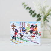 Nordic Skiing Labradors Painting Briefkaart (Staand voorkant)