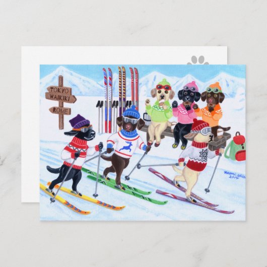 Nordic Skiing Labradors Painting Briefkaart (Voorkant / Achterkant)