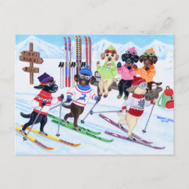 Nordic Skiing Labradors Painting Briefkaart