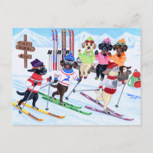 Nordic Skiing Labradors Painting Briefkaart