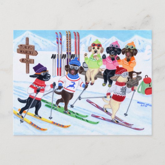Nordic Skiing Labradors Painting Briefkaart (Voorkant)