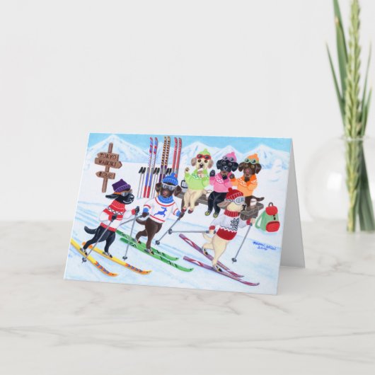 Nordic Skiing Labradors Painting Kaart (Voorkant)