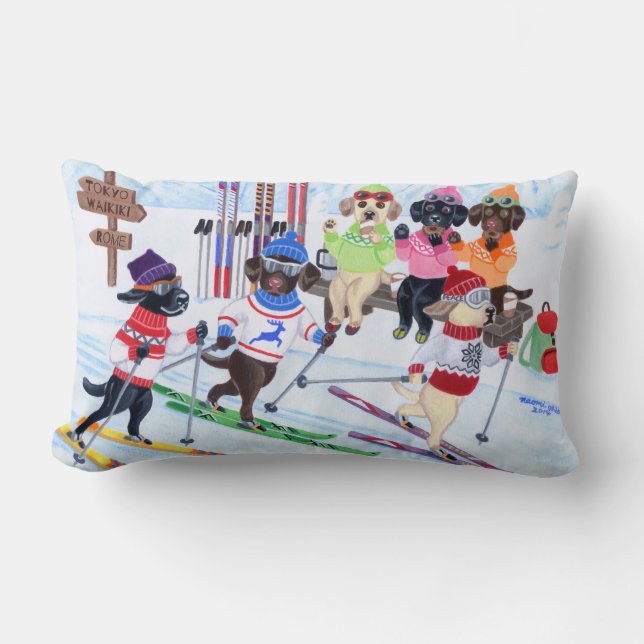 Nordic Skiing Labradors Painting Kussen (Voorkant)