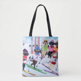 Nordic Skiing Labradors Painting Tote Bag