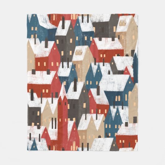 Nordic Snow Winter Town Pattern Fleece Deken (Voorkant)