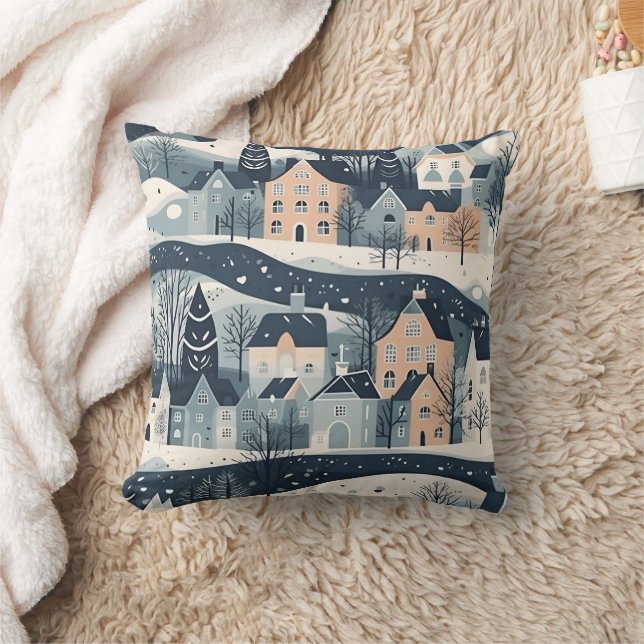 Nordic Snow Winter Town Pattern Kussen (Deken)