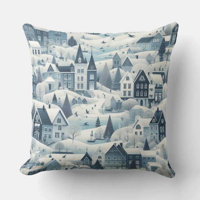 Nordic Snow Winter Town Soft Pattern Sierkussen (Voorkant)