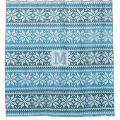 Nordic Snowflake Blue Faux Knit Sweater Monogram Douchegordijn (Voorkant)
