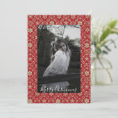 Nordic Snowflake Elegant Red 1 Foto Trendy Feestdagenkaart (Staand voorkant)