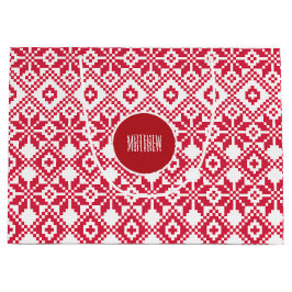 Nordic Snowflake Pattern Custom Name Kersttern Large Cadeautasje