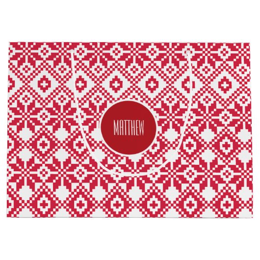 Nordic Snowflake Pattern Custom Name Kersttern Large Cadeautasje (Voorkant)