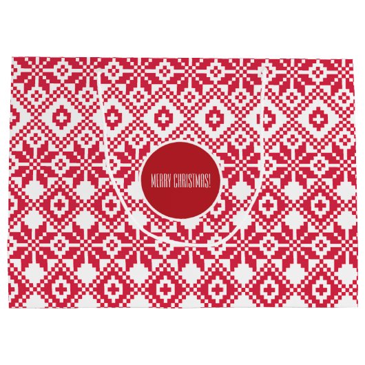 Nordic Snowflake Pattern Custom Name Kersttern Large Cadeautasje (Achterkant)