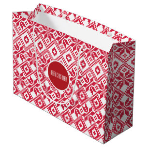 Nordic Snowflake Pattern Custom Name Kersttern Large Cadeautasje