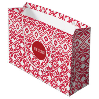 Nordic Snowflake Pattern Custom Name Kersttern Large Cadeautasje