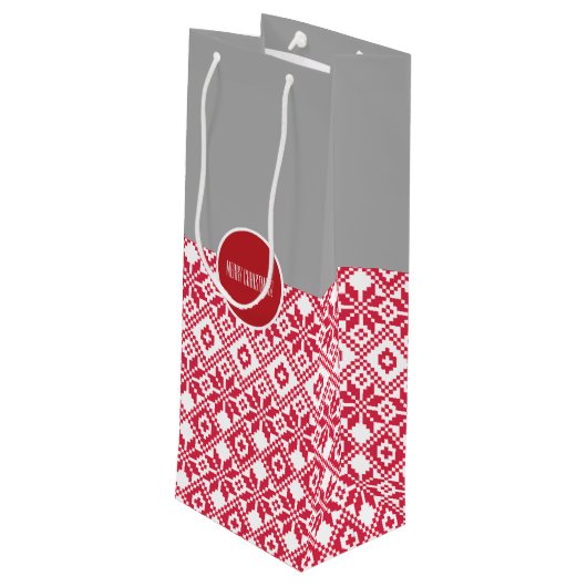 Nordic Snowflake Pattern Custom Name Kersttern Wijn Cadeautas (Achterkant Gekanteld)