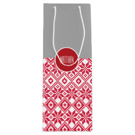 Nordic Snowflake Pattern Custom Name Kersttern Wijn Cadeautas