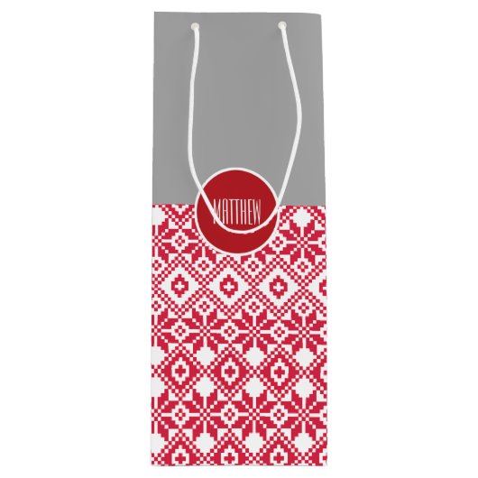 Nordic Snowflake Pattern Custom Name Kersttern Wijn Cadeautas (Voorkant)