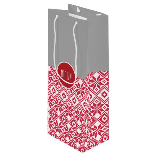 Nordic Snowflake Pattern Custom Name Kersttern Wijn Cadeautas (Voorkant Gekanteld)