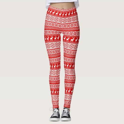 Nordic Snowflake Reindeer Ugly KerstSweater Leggings (Voorkant)