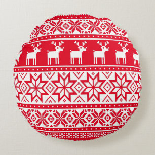 Nordic Snowflake Reindeer Ugly KerstSweater Rond Kussen