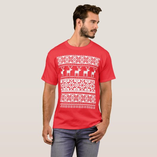 Nordic Snowflake Reindeer Ugly KerstSweater T-shirt (Voorkant volledig)