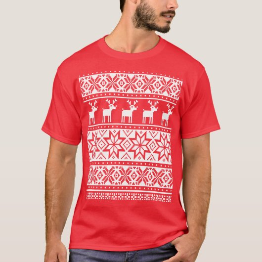 Nordic Snowflake Reindeer Ugly KerstSweater T-shirt (Voorkant)