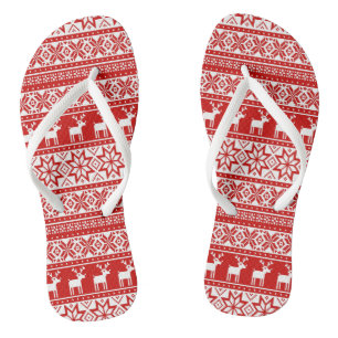 Nordic Snowflake Reindeer Ugly KerstSweater Teenslippers