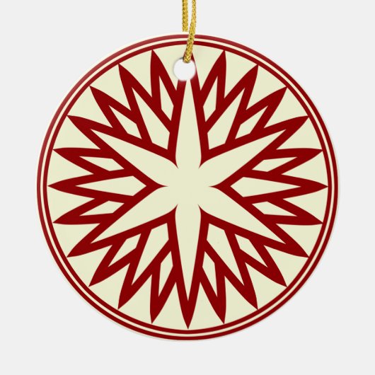 Nordic Snowflake (Rood op Ivoor) Gepersonaliseerd Keramisch Ornament (Voorkant)